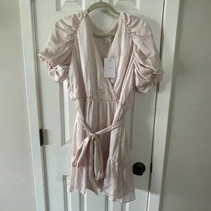 Ted Baker Loueese Puff Sleeve Faux Wrap Dress Light Pink Size 10